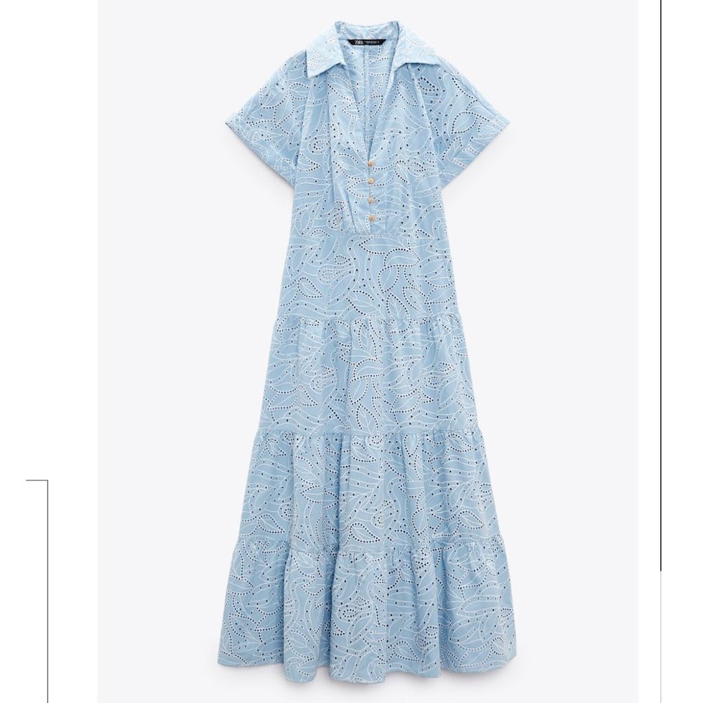 Zara Light Blue Patterned Dress - image 8